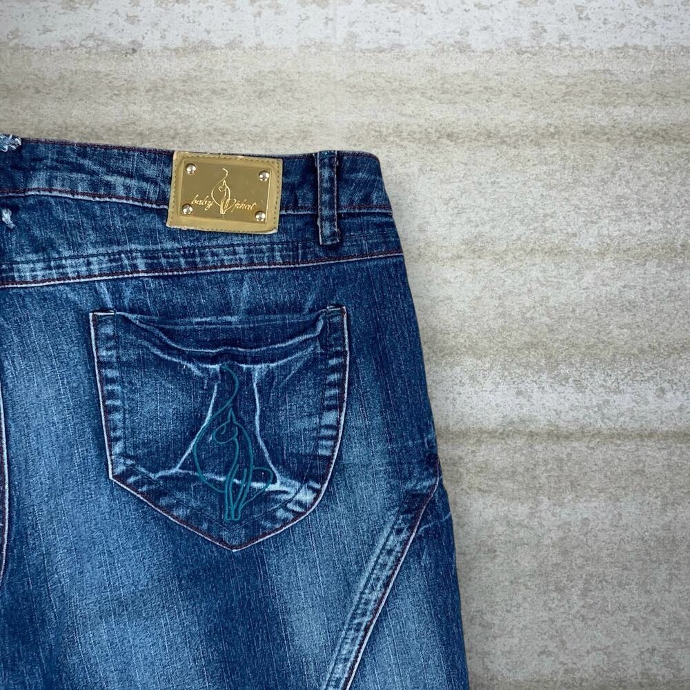 Vintage 90s Baby Phat Capris Jeans Womens 34 Baggy Wide Leg Fit Dark Wash - Picture 3 of 6